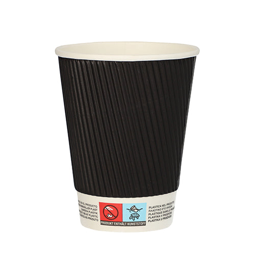 Bio-Degradable Ribbed Black Coffee Cups - 1000 units