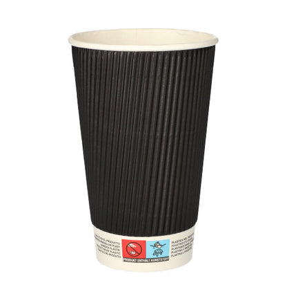 Bio-Degradable Ribbed Black Coffee Cups - 1000 units