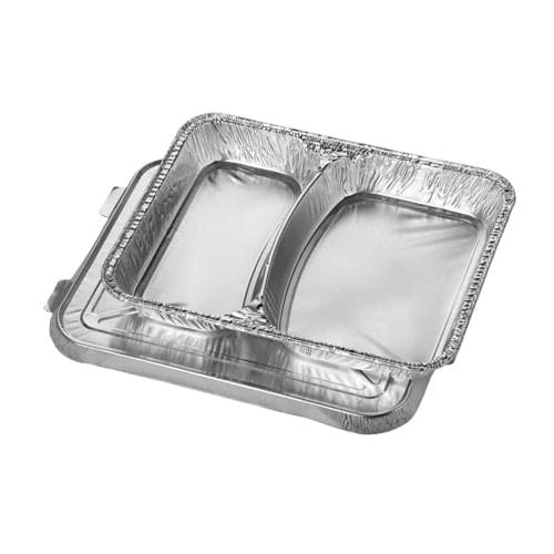 300 2 Compartment Foil Tray, 0.83L 3cm x 17.7cm Silver