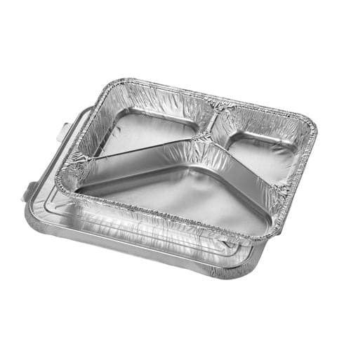300 3 Compartment Foil Trays, 0.76L 3cm x 17.7cm Silver