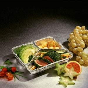 300 3 Compartment Foil Trays, 0.76L 3cm x 17.7cm Silver