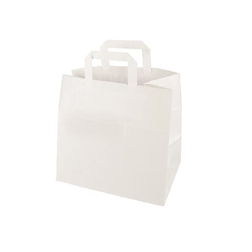 400 25cm White & Brown Carrier Bag With Handles, 25cm x 26cm