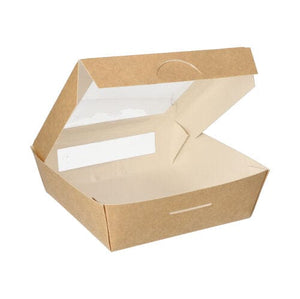 120 Takeaway Box With PLA Window, 4.5cm x 21cm Brown