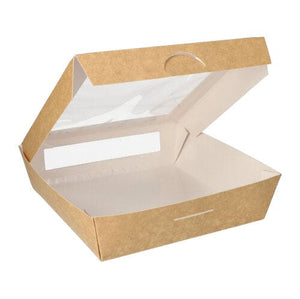 120 Takeaway Box With PLA Window, 4.5cm x 21cm Brown